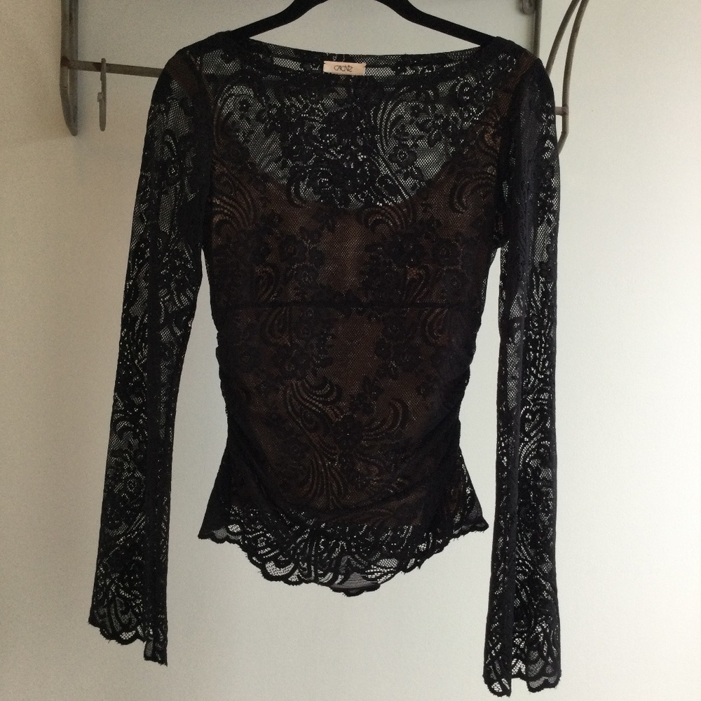 Cache Black Stretch Lace Top Size S